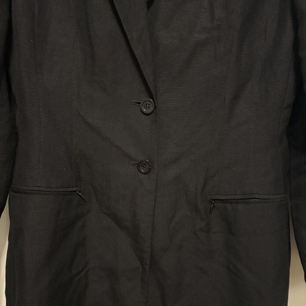 VTG 90s Harve Benard Long Blazer Womens 6 Black Linen Blend Coat Minimalist Prep - Picture 8 of 11